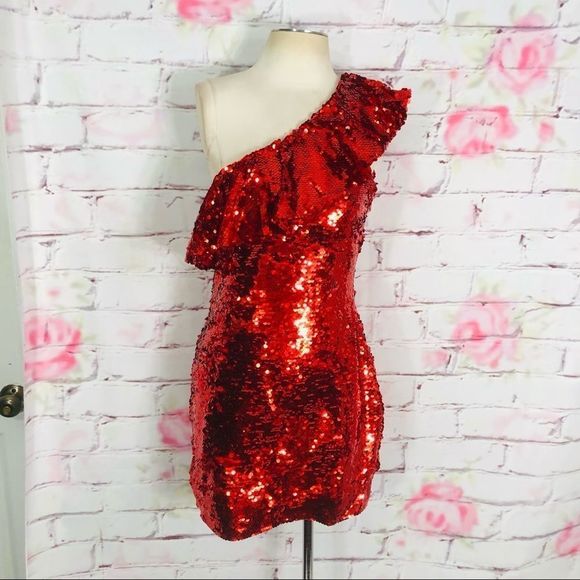 Leith red sequin mini cocktail party dress - Picture 4 of 12